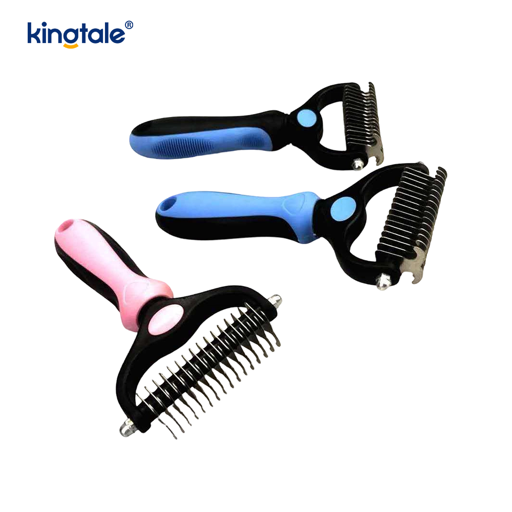 애완동물 미용 갈퀴 양면 Deshedding Dematting 도구, 개와 고양이용 언더코트 갈퀴