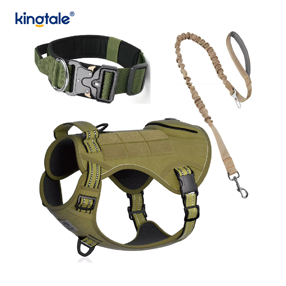 대형견용 튼튼한 전술 개목걸이 가죽끈 하네스 세트
